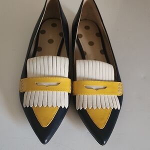 Boden Yellow and White Fringe Loafers